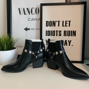 Faux Leather Studded Ankle Boots